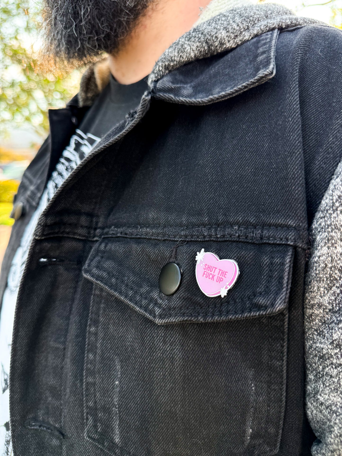 Shut the F*ck Up Conversation Heart Hard Enamel Pin